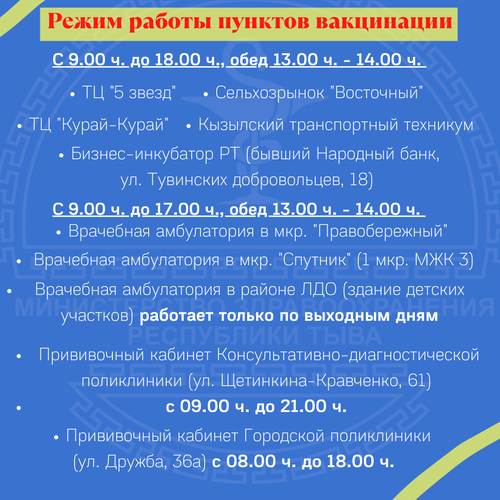 Режим работы пунктов вакцинации от Covid-19